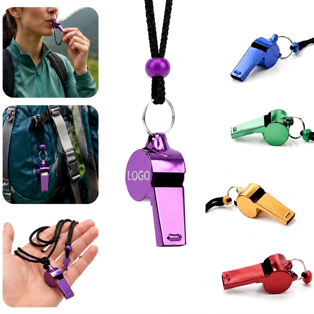 Stainless Steel Loud Sports Safety Whistle with Lanyard